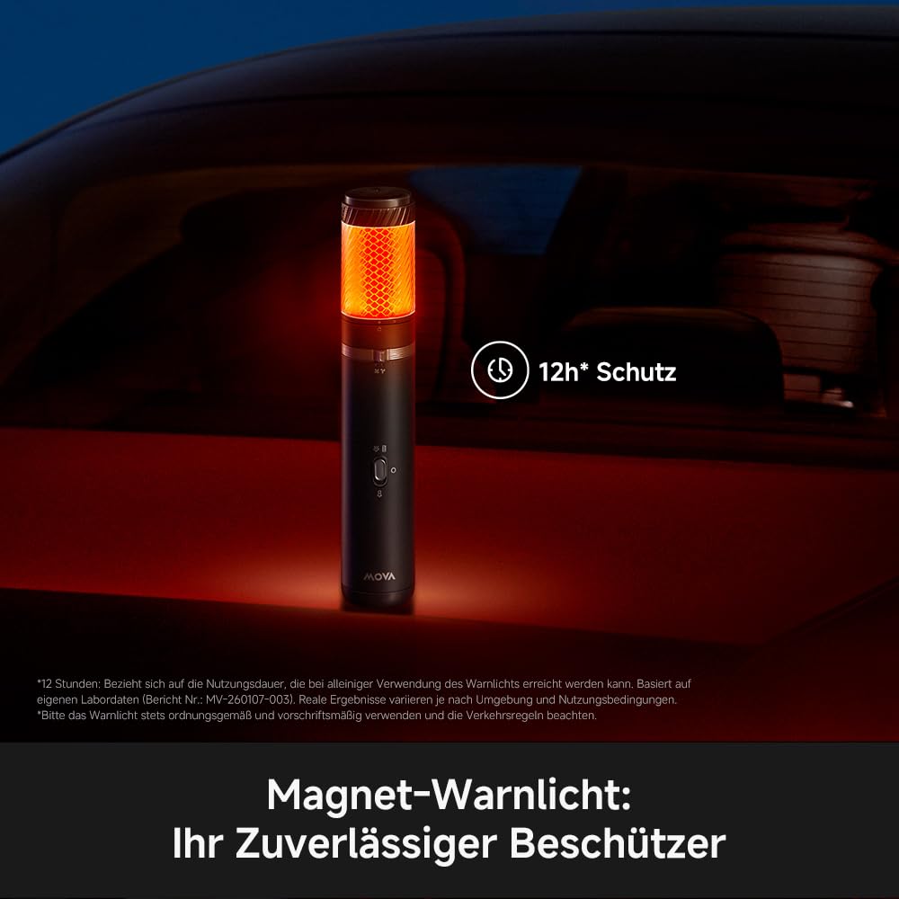 Mova H10 Multifunktionaler Handstaubsauger, 18.000Pa Saugkraft mit Magnet-Warnlicht, Sicherheitshammer, Taschenlampe, 3-in-1 Mehrzonen-Reinigung, 450g, 2 Modi, Sichere Verwahrung bis zu 75°C