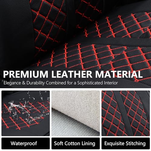 Image of Truckiipa Toyota Tacoma Seat Covers Full Set, Waterproof Leather Seat Covers Fit for 4th Gen 2024-2026 Toyota Tacoma Double Crew Cab SR SR5 Limited TRD Sport /Off Road, Full Set, Black&Red