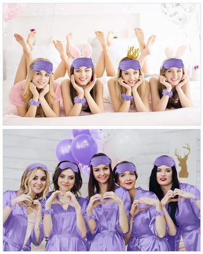 Image of Neer 21 Pcs Women Birthday Party Robe Set Queen Squad Kimono Satin Bathrobes with Eye Mask and Scrunchie for Birthday