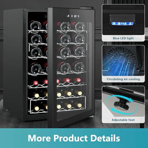 EUHOMY 45 Bottle Wine Cooler Refrigerator, Small Wine Fridge for Red, White and Champagne, 4.5 Cu.ft Mini Fridge with Adjust Temperature, Black