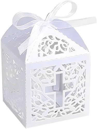Juego de 50 cajas de regalo con corte láser para bodas y fiestas con lazo