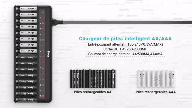 Chargeur de Piles Universel LCD - Chargeur pour AA/LR6, AAA/LR3, C/R14