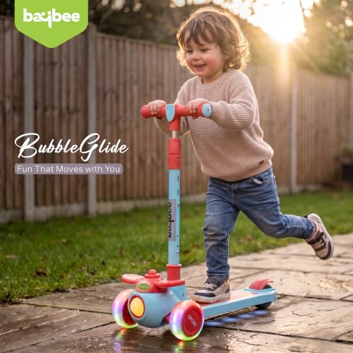 Image of Baybee Skiddo Baby Kick Scooters for Kids with 3 Height Adjustment | Foldable Skating Scooter with Foot Brake | Kids Scooter with RGB Lights & Music | Runner Scooters for Kid 2-10 Years (RED /Blue)