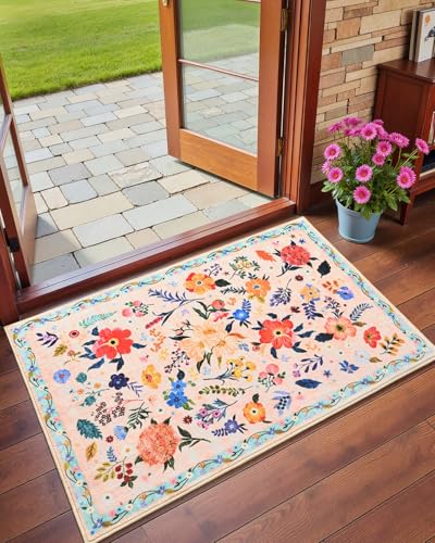 Macgace 2x3 Small Floral Rug for Entryway, Flowers Printed Washable