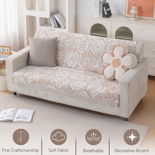 Image of HOKIPO Serene Abode Sofa Cover 3 Seater, 180x175 cm, Boho Floral Tile