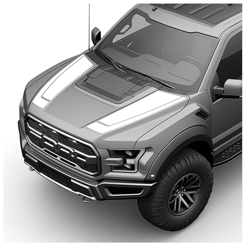 BENINI DESIGN STUDIO Hood Blackout Racing Stripes Vinyl Decal Sticker Kit- Compatible with Ford F150 Raptor 2014-2020 (Style 5, White)