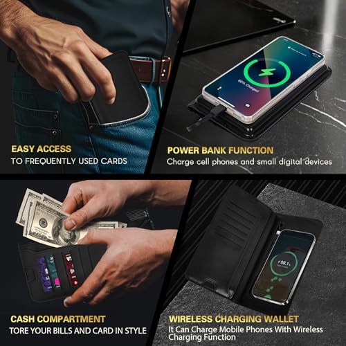 Rechargeable Wallet, Wireless Charging Wallet, RFID Blocking Women's Wallet - with Money Clip Slim Leather Slots Credit Card Holder 8000mAh Leather Wallet with Gift Box2