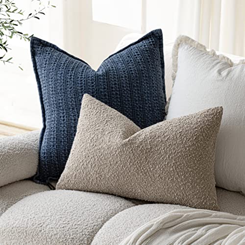 Foindtower Pack Of 2 Textured Boucle Throw Pillow Covers Accent Solid Lumbar Pillow Cases Cozy Soft Decorative Couch Cushion Case For Chair Sofa Bedroom Living Room Home Decor, 12 X 20 Inch,Oatmeal #TOP4