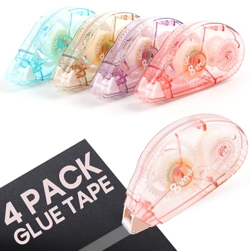 4 Pack Double Sided Tape Roller Double Sided Adhesive Scrapbook Tape for Scrapbooking Crafts Glue Tape for Journaling Gift Wrapping Photo Albums Office Supplies Scrapbook Supplies