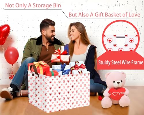 Image of Large Valentine's Day Basket Heart Shaped Storage Bin for Gifts Collapsible Organizer Room Decor (Small Hollow Love)