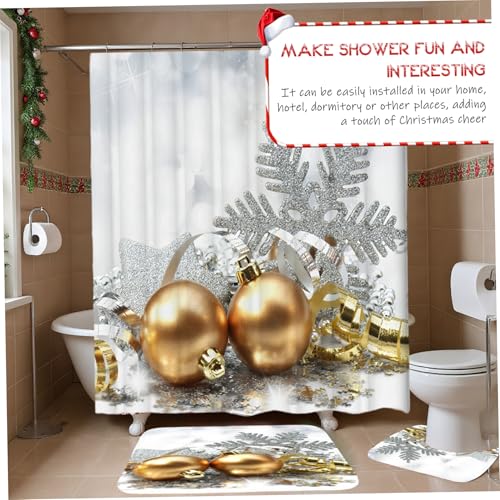 Ensemble rideaux douche Noël 4 pièces avec tapis de bain épais - 5