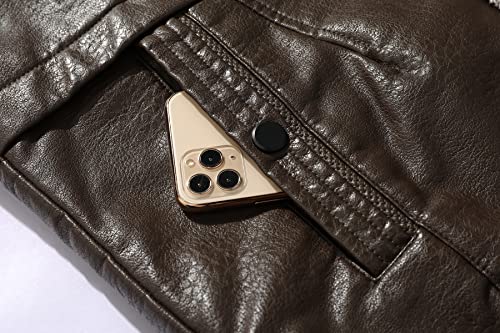 Image of Men's Faux Leather Jacket Thick Faux Fur Shearling Lapel Collar Botton Down Long Trench Coats Black Brown