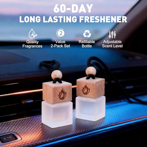 Image of Car Air Freshener Hanging 2 Pack, Black Cedar and Juniper Essential Oil Air Diffuser, Long Lasting Car Scent Fragrance, Car Accessories for Women Men