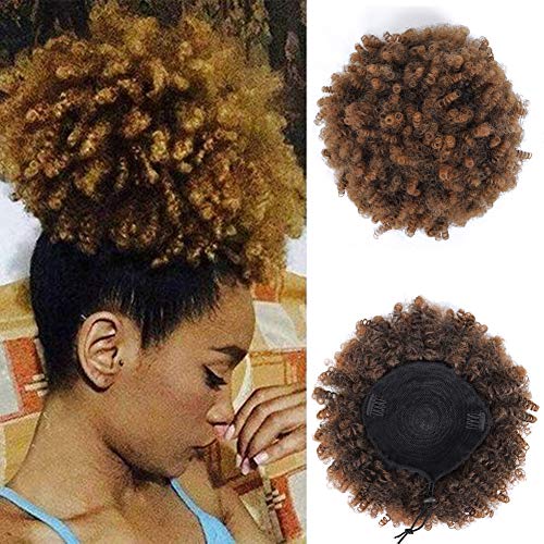 Rosa Star Afro Puff Drawstring Ponytail Synthetic Short Afro Kinky Curly Afro Hair Bun Extension Hairpieces Updo Hair Extensions with Two Clips (2/27#)