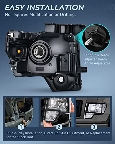 Image of Nilight 2009 2010 2011 2012 2013 2014 F150 Headlight Assembly Black Housing Clear Corner Clear Lens Headlamp Replacement Driver and Passenger Side 2 Pack