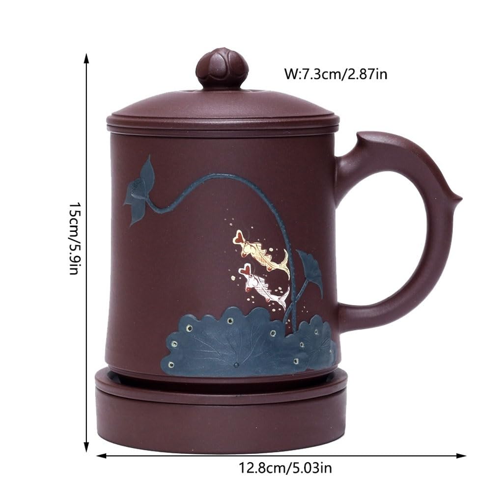 Tasse à thé Doublure filtrante Faite à la Main avec Couvercle Tasse en Argile à Boire Tasse de Sable Violet Tasse d'infusion de thé 450ML Tasses à thé réutilisables