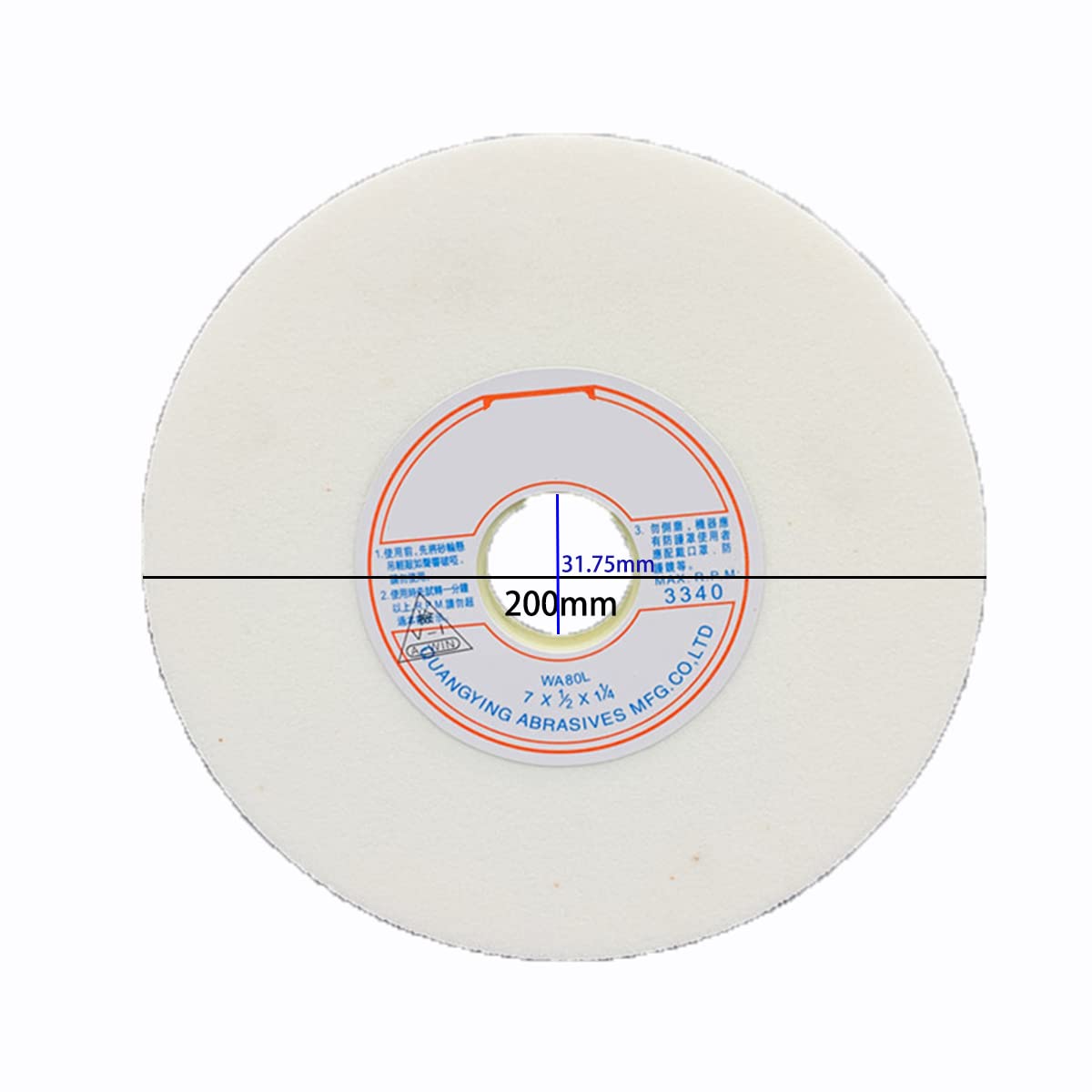 tarcza szlifierska, Materiał ściernicy: biały korund, średnica zewnętrzna 200 mm, otworu 31,75, grubość 13 mm/46#(80#)