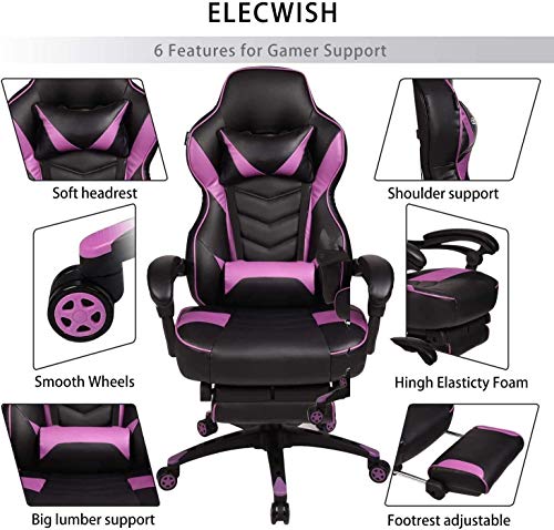 ELECWISH Ergonomic Office Chair Gaming Chair Adjustable Computer Chair Multi-Function Racing Chair for Adults Large Size Purple