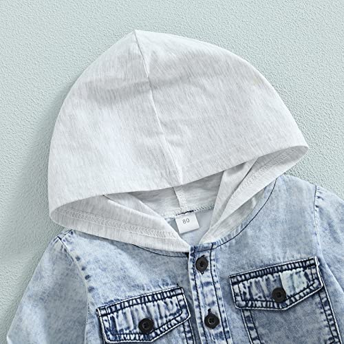 Mainesaka Toddler Baby Boys Girls Hoodie Denim Jackets Button Down Trucker Jeans Top With Pockets Fall Long Sleeve Coat (Blue White, 18-24 Months) #TOP4