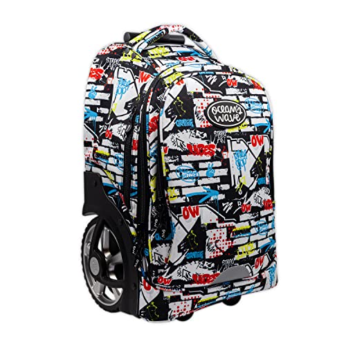 Ocean s Wave Mochila Escolar Trolley XXL Street Art - 50 x 34 x 26 cm - Capacidad de 30 Litros - 2 Bolsillos de Cremallera - Mango Adaptable en 3 Posiciones Mochila con Ruedas de 18 cm