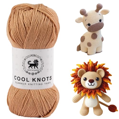 Image of NESTNHAVEN Polyester Cool Knots, Hand Knitting Yarn (1 Yarn Ball 100g) - Luxury Thread for Crochet, Amigurumi, Embroidery, Toys, Garments, Flowers and Hobby Projects (Golden Beige)