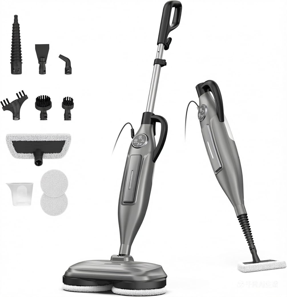 DEVOAC VM6 Scrubbing Steam Mop with Rotating Mop Pads, 10 in 1 Steam Mop, Lightweight Spin Mop &amp; 3 Steam Modes for Hard Floor Laminate Marble Floors (Slate)