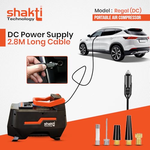 Image of Shakti Technology Regal DC - Digital Portable Tyre Inflator for car and bike - Digital Portable Air Compressor 12V DC for Car - Max Pressure 3-150PSI - Air Flow 22L /Min