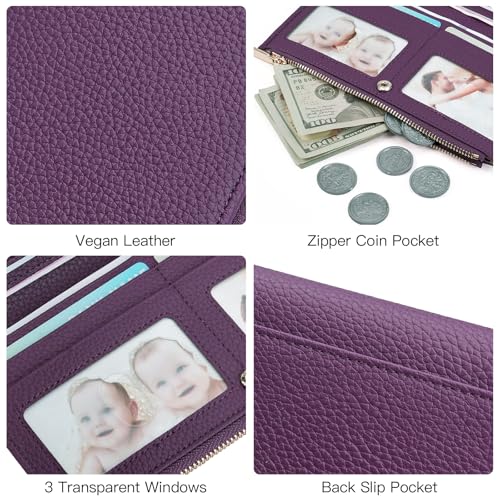 Image of GOIACII Slim Wallets for Women Rfid Blocking Leather Wallet Purple | Credit Card Holder with Zip Pocket, Bifold Wallet,Vegan Leather,Ladies Clutch Purse,Compact Size,Flat Women Wallets
