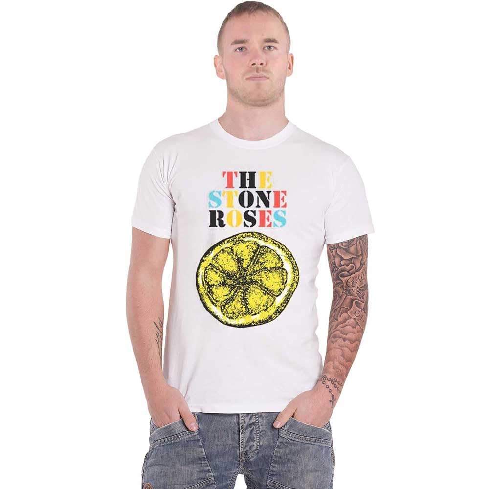 Rock Off Officially Licensed Products Men's White The Stone Roses Lemon Multicolour T Shirt Xl