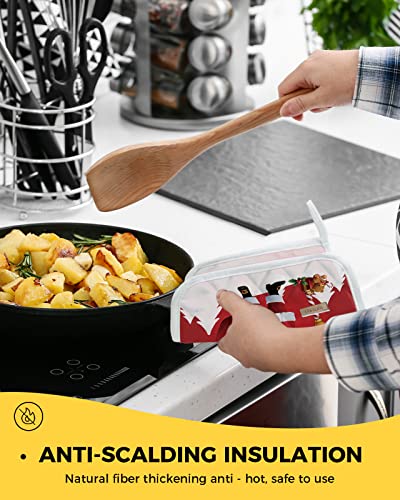 2 Pack Pot Holders For Kitchen Hot Pads With Hanging Loops Christmas Cartoon Santa Claus Present Gift Tree Snowflake Red Potholder For Cooking And Baking #TOP3