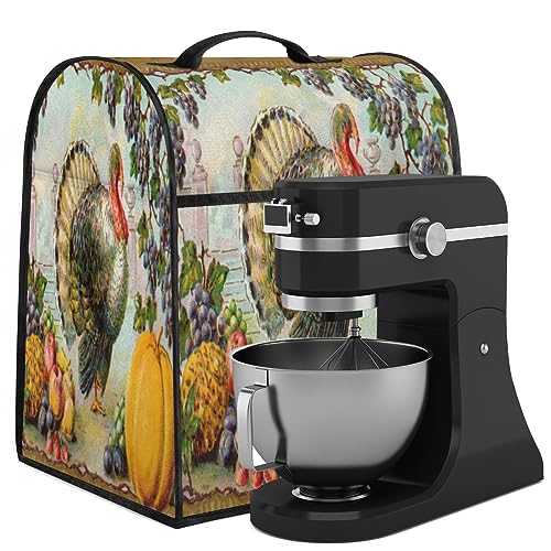 Kitchen Aid Mixer Cover Retro Thanksgiving Fall Stand Mixer Cover Fits All Tilt Head & Bowl Lift Models 6-8 Quart Dust Cover with Pockets for Coffee Maker Toaster