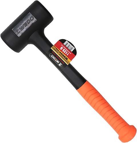 WEDO Juego de martillo de goma, 2 piezas, 1 libra, 1.5 libras, mango de fibra de vidrio, diseño a prueba de golpes, superficie de impacto de máximo