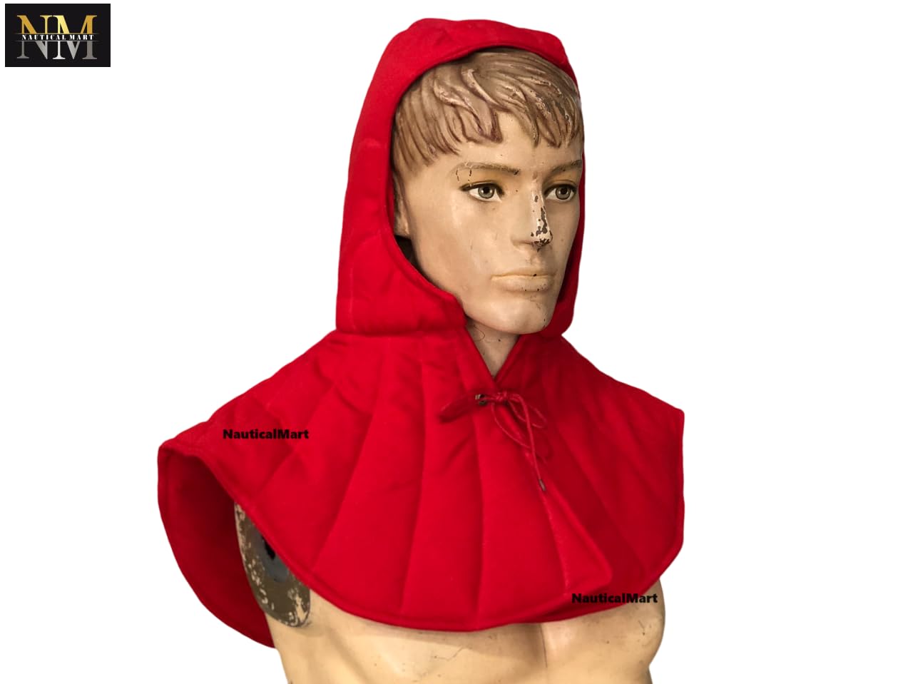 NauticalMart Renaissance Medieval Cotton Padded Armor Collar and Coif-Arming Cap Red