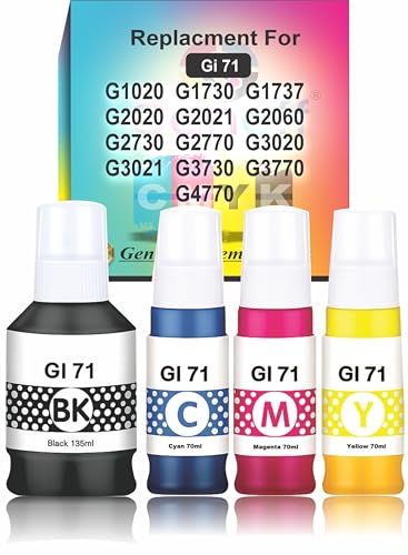 Image of CANOFF GI 71 Multicolor Ink Compatible for Canon Printer G1020 G1730 G1737 G2020 G2021 G2060 G3020 G3730 G3770 G4770 Black +Tricolor Combo Pack Ink (Gi-71 CMYK)