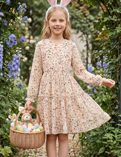 GRACE KARIN Girls V-Neck Floral Dresses 6-14Y Kids Long Sleeve Casual Fall Winter Christmas Holiday Hawaiian Flower Dress - Image 5