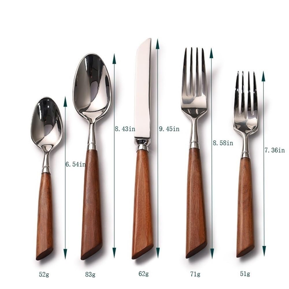 304 Stainless Steel Wooden Handle Knife And Fork Spoon High-end Hotel Steak Knife And Fork Spoon(32 Piece set for 8)