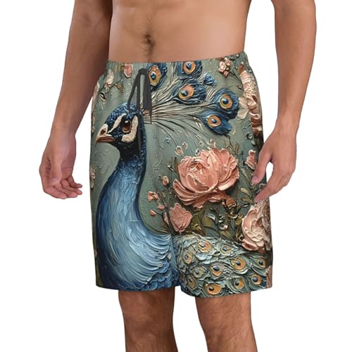 Mens Swim Trunks Board Shorts Quick Dry Shorts with Pockets - Peacock Flowers2