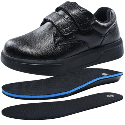 Flexwin Extra Wide Diabetic Shoes for Men, Adjustable Edema Slippers for Swollen Feet, Breathable Orthopedic Walking Shoes for Elderly & Neuropathy Relief Black