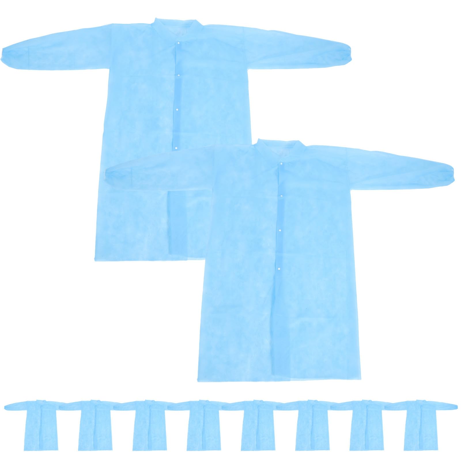 Blouses de Laboratoire et Faciles à Enfiler Jetables Lot de 10 en Tissu Non Tissé Bleu, Respirantes pour de Travail Professionnels