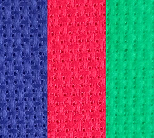 Image of KCS 3 pc of 12 inch x 18 inch 14CT Counted Cotton Aida Cloth Cross Stitch Fabric (red+Green+Royal Blue)