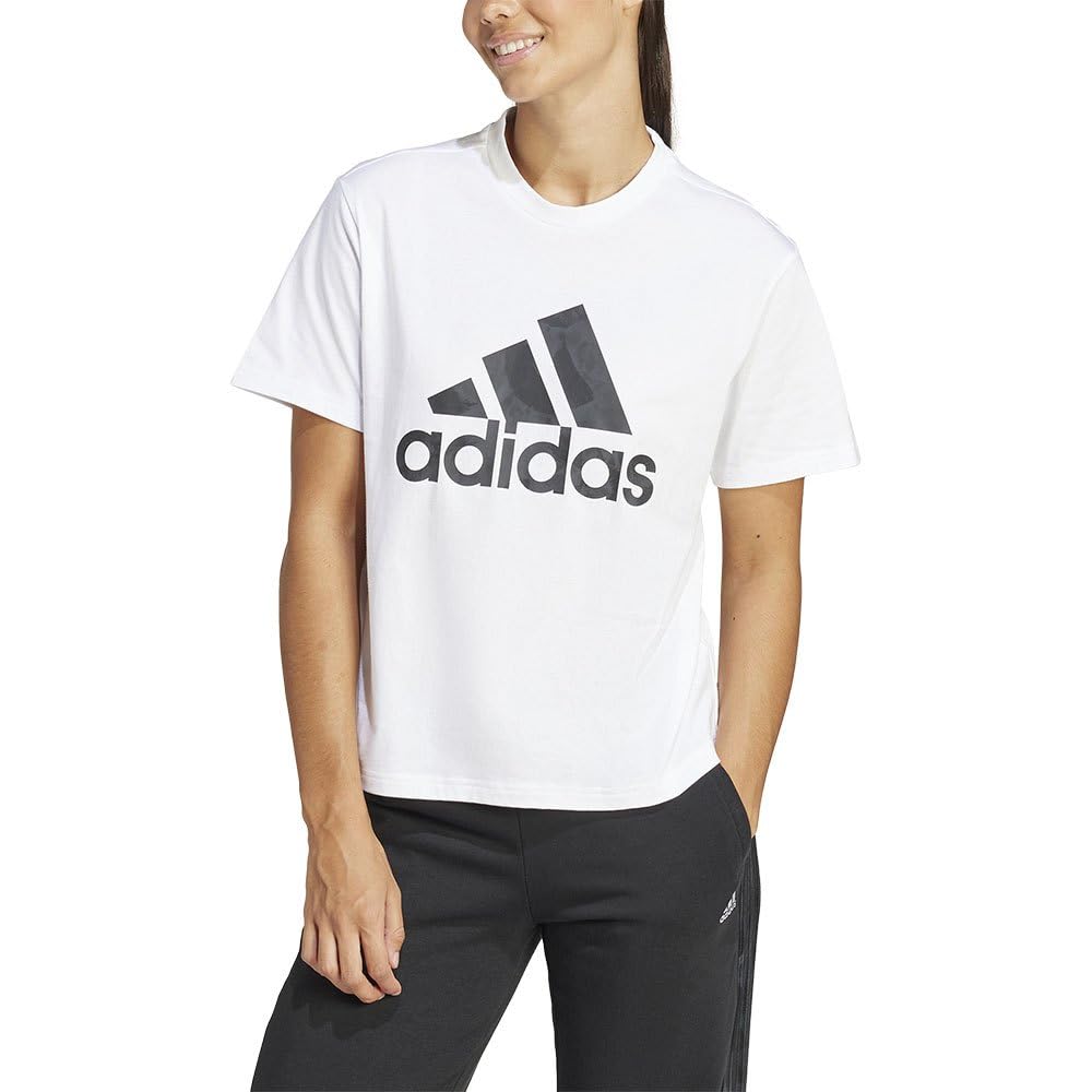 adidas Women's Floral Graphic Big Logo Tee, White, M