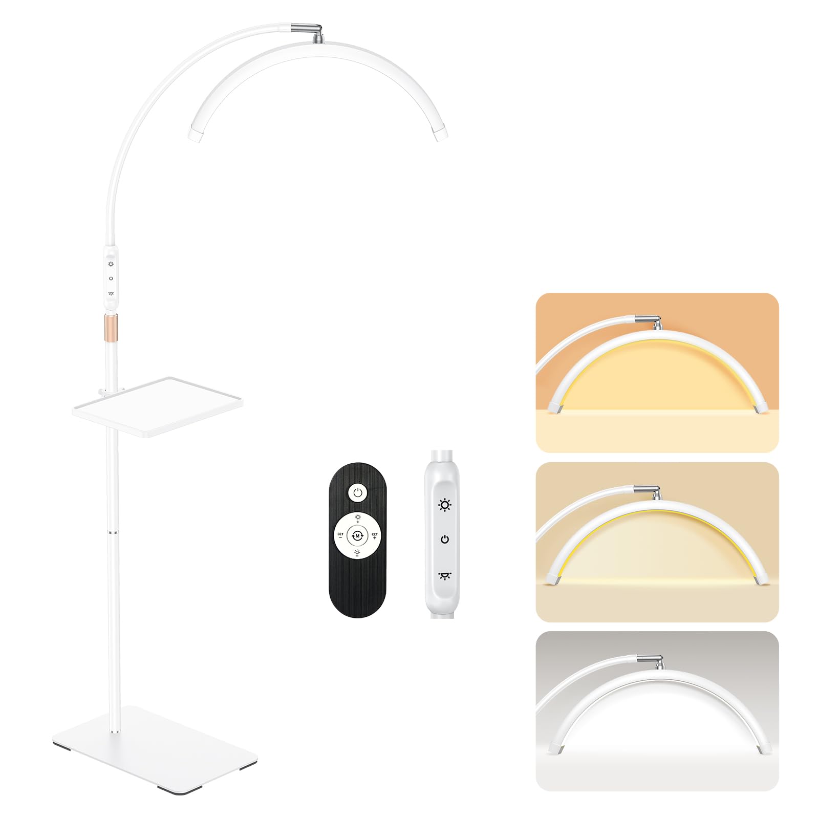 Lash Light, Half Moon Lamp with Tool Tray, LED Moon Light for Eyelash Extensions, Flexible and Adjustable Color Modes, Suitable for Beauty Salons and Beginner DIY (White)