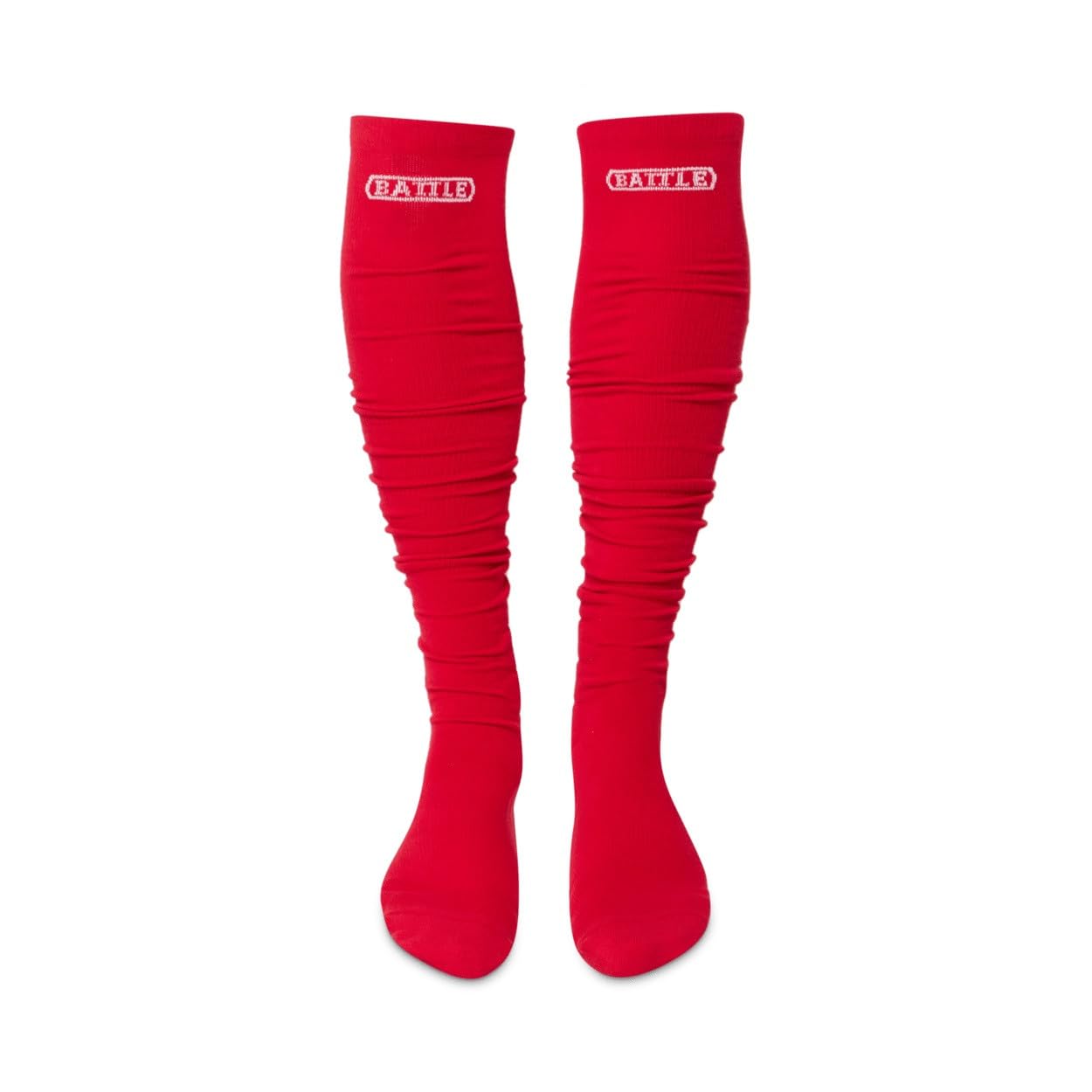 Battle Sports Long Scrunch Football Socks, Extra Long Padded Sport Socks for Men & Boys - Red, Adult L/XL