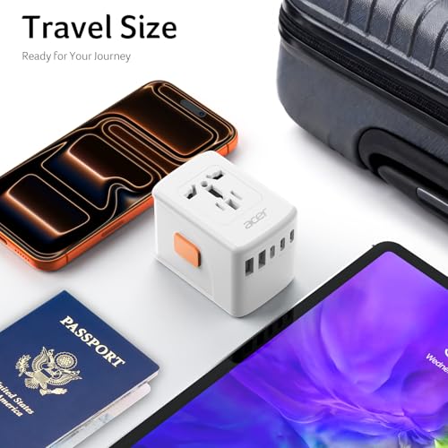 Image of Acer Universal Travel Plug Adapter - International Power Adapter with 5 USB Ports (3 USB C) 5.8A, Worldwide Outlet Charger for USA to European UK France Germany Spain, Type C /E /F /G /I /L /A, White