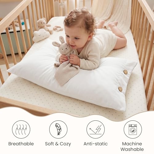 Image of EXQ Home Toddler Pillowcases with Button Closure 13x18 Travel Pillow Case Set of 2, Small Pillow Case Fits Baby Pillow Sized 12x16, 13x18, Kids Pillowcases 2 Pack Machine Washable (White)