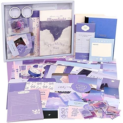 Retailio 348 Pcs Scrapbook Kit Vintage Aesthetic Scrapbook Kit for Bullet Junk Journal Stationery A6 Grid Notebook, DIY Supplies,Birthday Craft Gift for Teen Girl Kid Women (Moonlight)