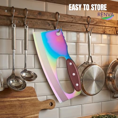 Image of RENVA Premium Carbon Stainless Steel Chef Knife Set with Wooden Handle,Kitchen Knife for Meat,Vegetable,Fruits and More(21x9cm). (Rainbow, Knife)