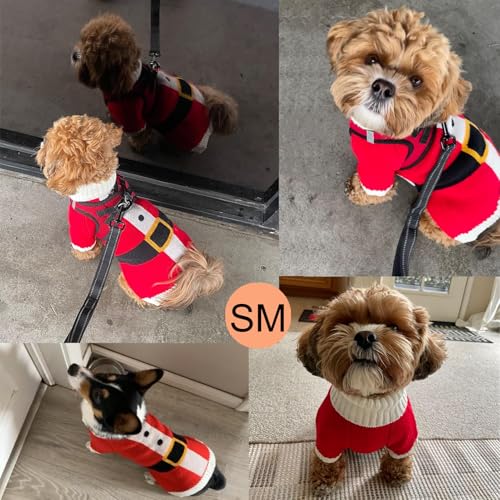 Image of BEAUTYZOO Dog Christmas Sweater for Small Medium Dogs Girls Boys, Dog Santa Claus Costume Outfits with Hat & Leash Hole, Turtleneck Knitted Pullover Xmas Puppy Sweaters Cold Weather Clothes, Red SM