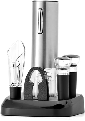 Abuzhen Abridor de vino eléctrico, funciona con pilas, abridor de vino automático inalámbrico eléctrico con cortador de lámina, abridor de botellas