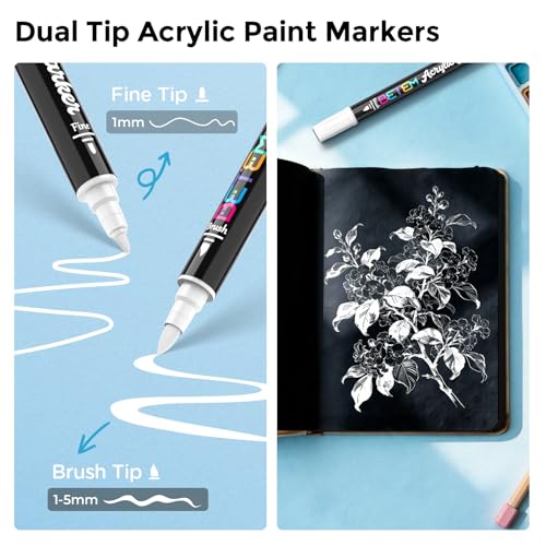 Image of Betem 2 White Paint Markers for Glass, Dual Tip Acrylic Paint Pens